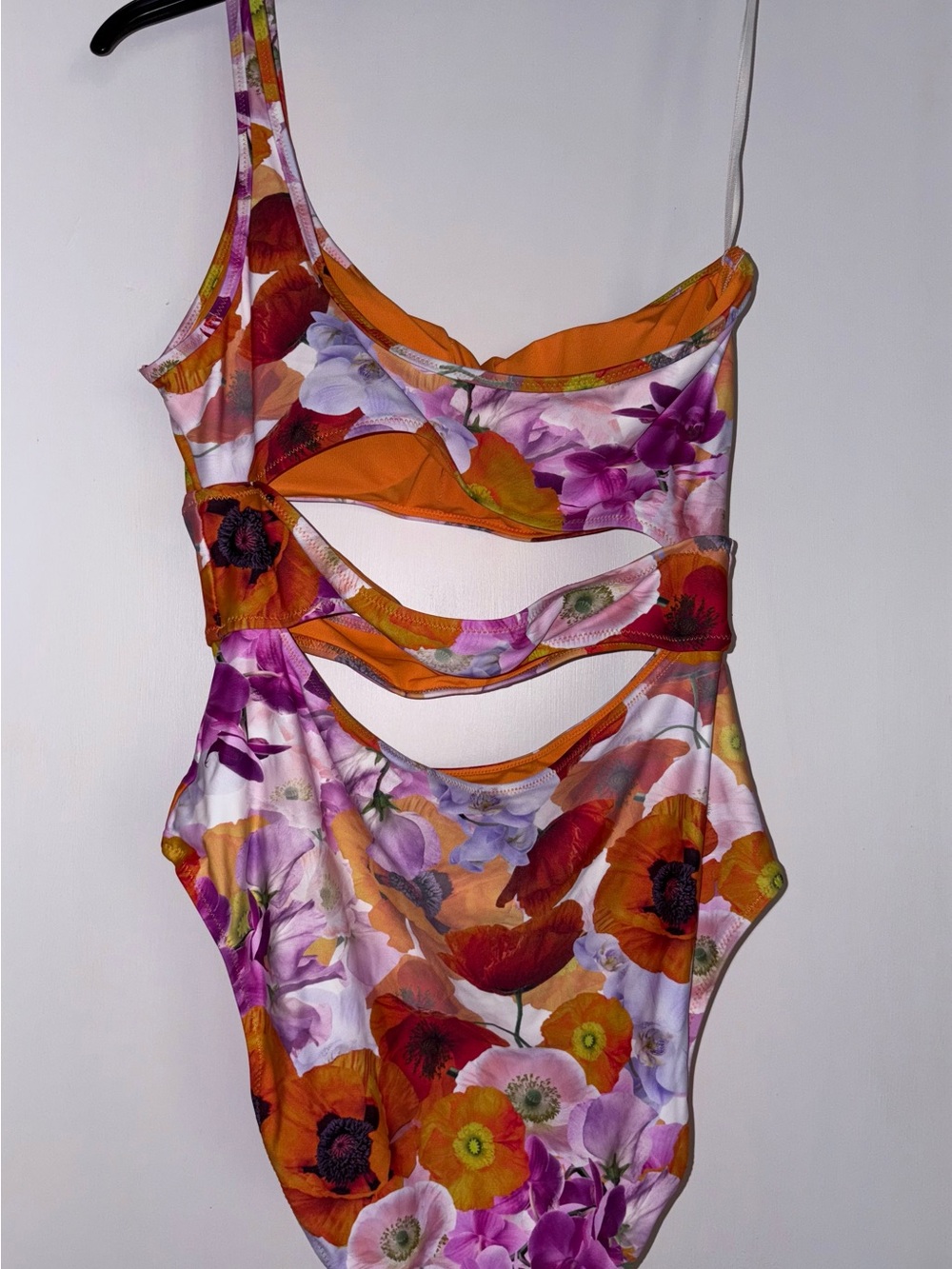 aerie Floral One-Shoulder Cutout One-Piece Swimsuit — Orange, Purple, Pink - Picture 3 of 6